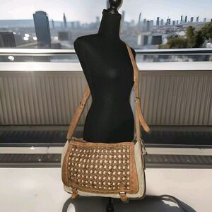 Anabaglish Sundance Canvas/Leather Large Distressed Messenger Bag 16x11x5